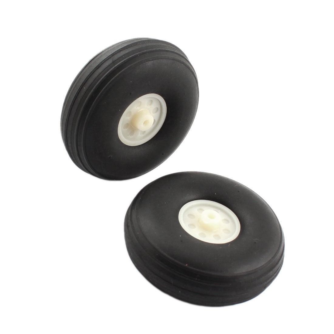 RC Robot Part Plastic Hub Black Rubber Tire Wheel 2.25" Dia Replacement 2Pcs