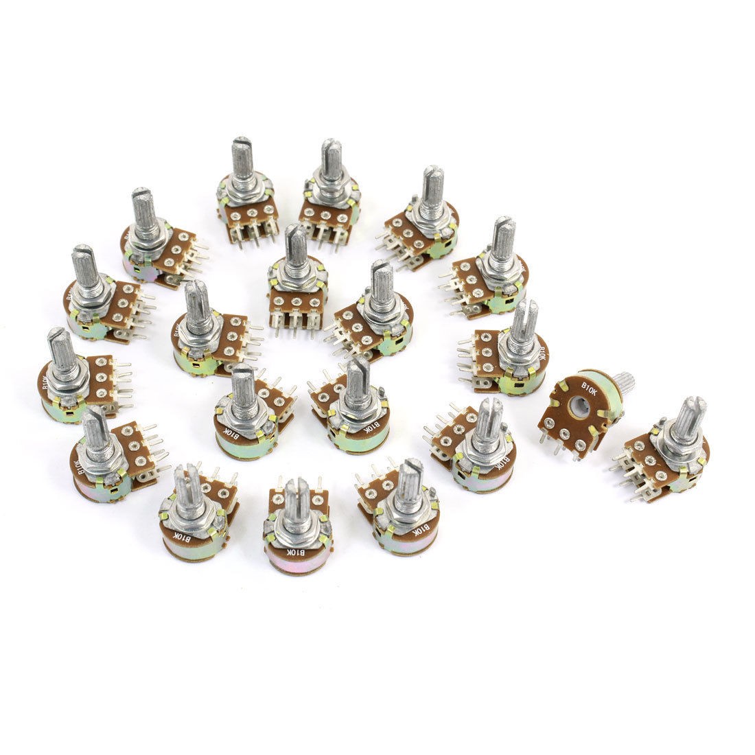 20 Pcs B10K Ohm 20mm Knurled Shaft Adjust Double Linear Potentiometers AC250V