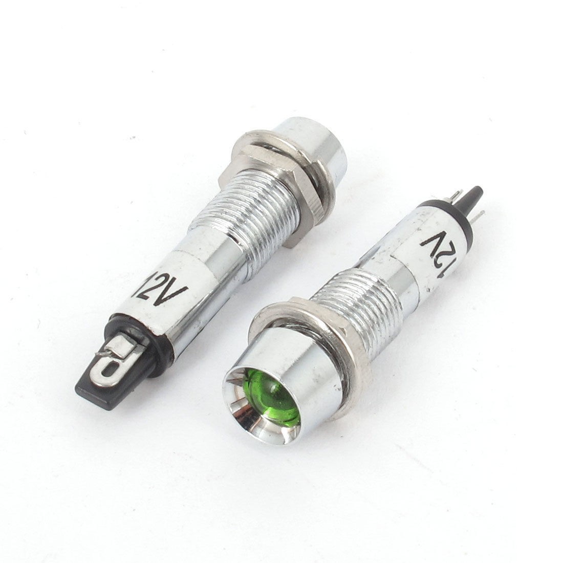 2 Pcs DC 12V 8mm Power Illuminated Green Light Signal Indicator Pilot Lamp