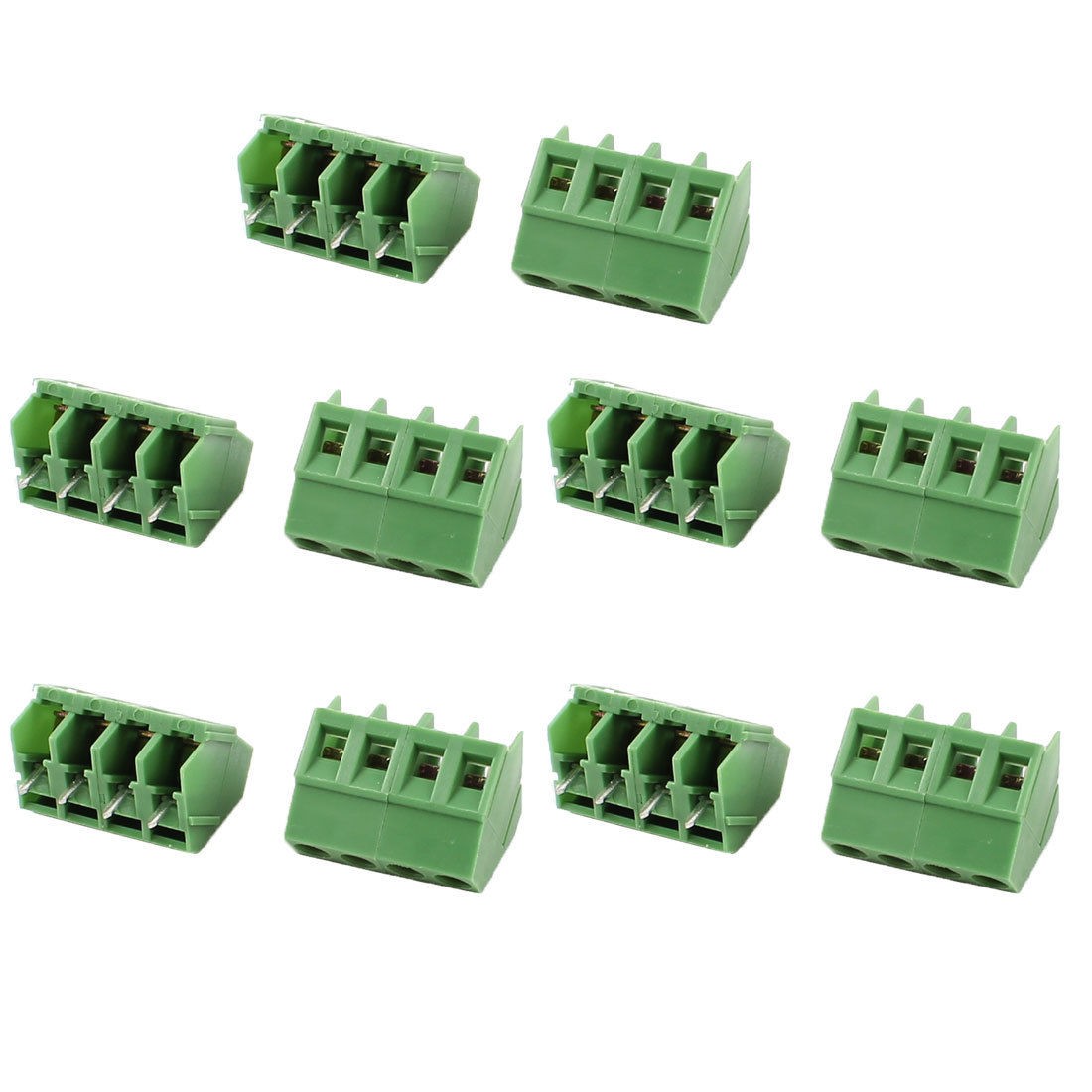 10 Pieces 4 Pin 5mm Pitch 300V 10A PCB Mount Type Terminal Block Green