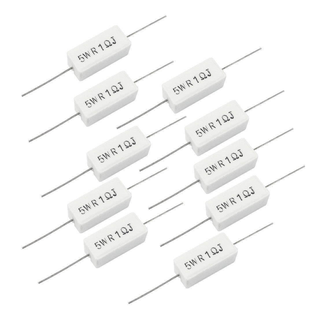 5W 0 1 Ohm Axial Lead Tolerance 5 White Ceramic Cement Power Resistor 10 Pcs