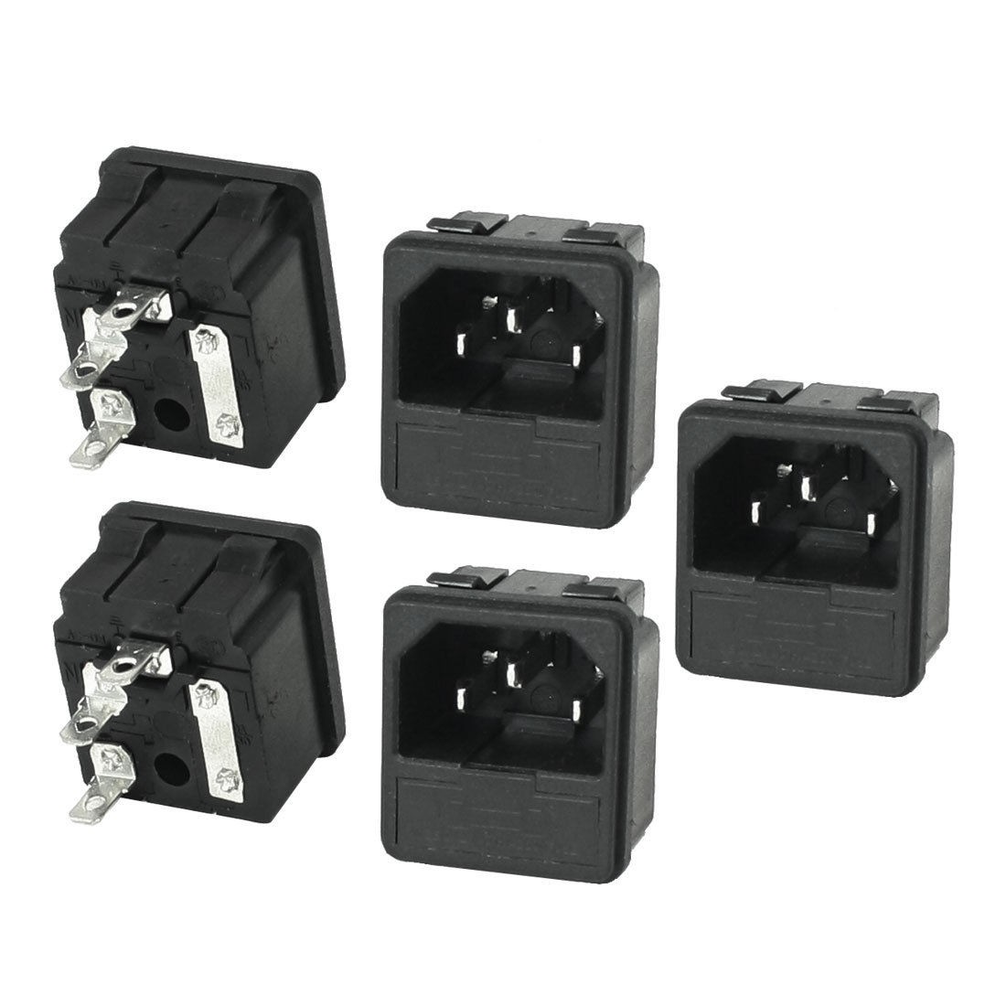 5 Pcs Panel Mounted 3 Pin C14 Inlet Male Power Plug 10A AC 250V
