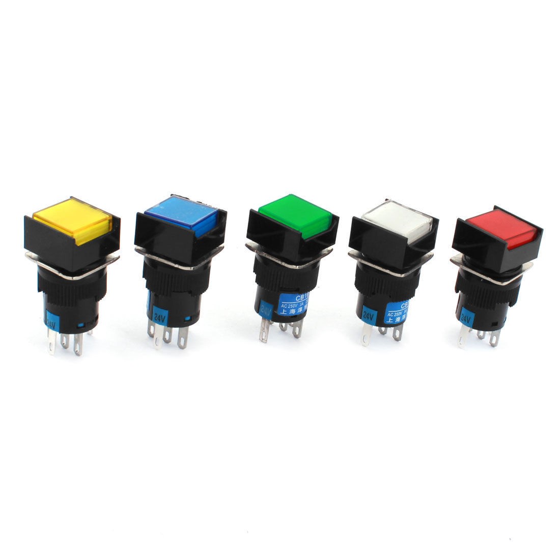 5pcs DC 24V Indicator Light SPDT Self Locking Square Head Pushbutton Switch 16mm
