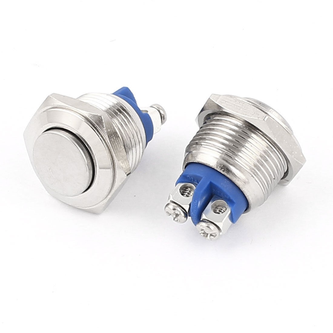 2 Pcs AC 250V 3A 16mm Panel Cutout 2 Pins Terminal Flat Head Push Button Switch