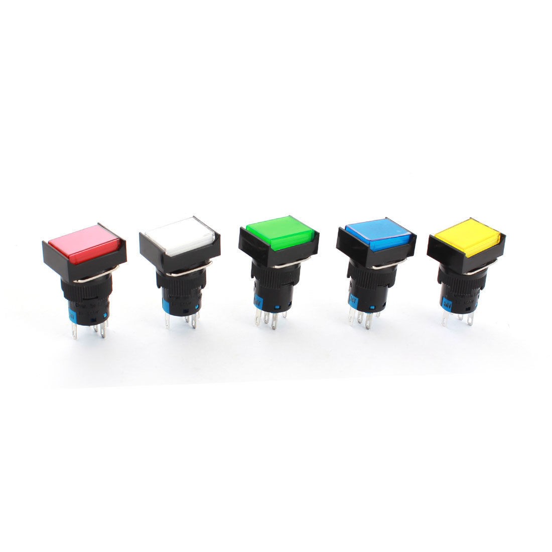5pcs DC 24V Indicator Light SPDT Momentary Rectangle Head Pushbutton Switch 16mm