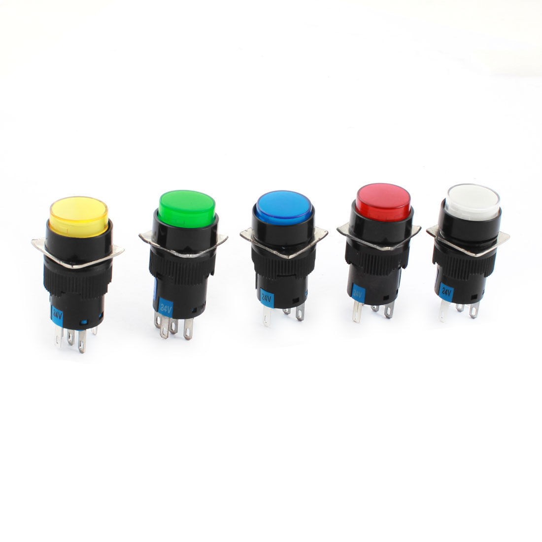 5PCS DC24V Green Blue Red Lamp 16mm Thread SPDT Self Locking Push Button Switch