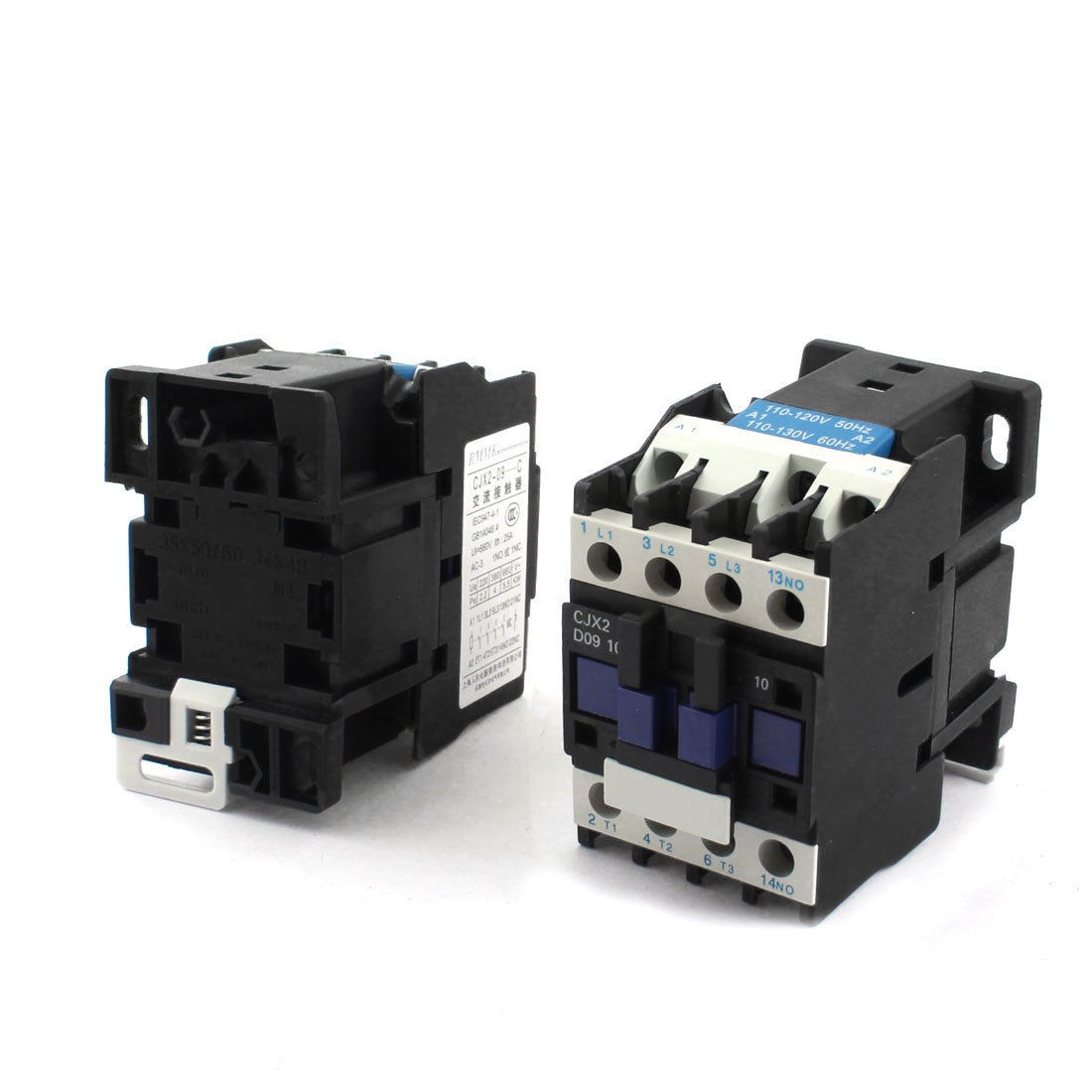 AC 110-130V 35mm DIN Rail Mount 3 Phrase 1NO AC Contactor CJX2-D0910 2pcs