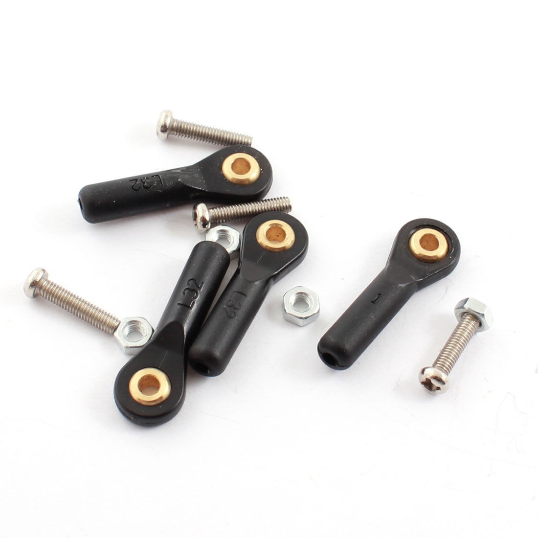 4Pcs RC Car Black 3X32X3mm Rod End Metal Ball Head Buckle Joints Set w Screws