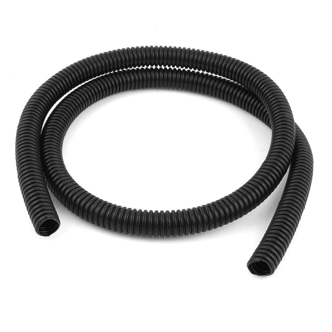 Black Plastic 18mm x 15mm Corrugated Wire Tubing Convoluted Hose Tube 3.3Ft Long