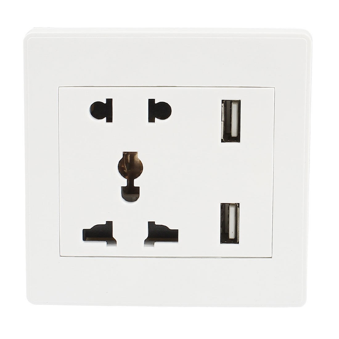 Universal White Plastic Shell 2 x USB Charging Wall Socket Plate AC 110-250V 13A