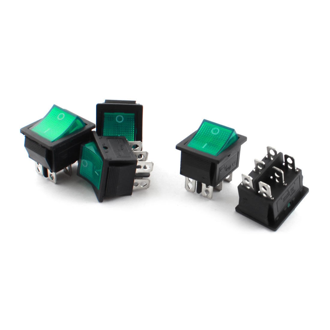 5 Pcs AC250V 15A AC125V 20A 2 P Green Light ON/OFF DPDT Boat Rocker Switch