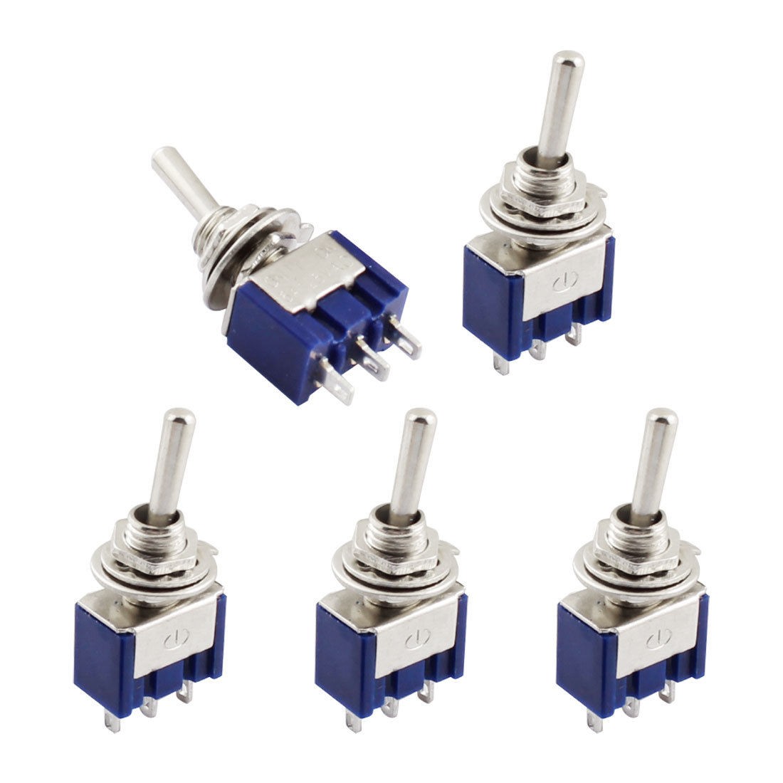 5Pcs Blue Tread Mounting 3 Terminals ON-OFF-ON Mini Toggle Switch 6A AC125V
