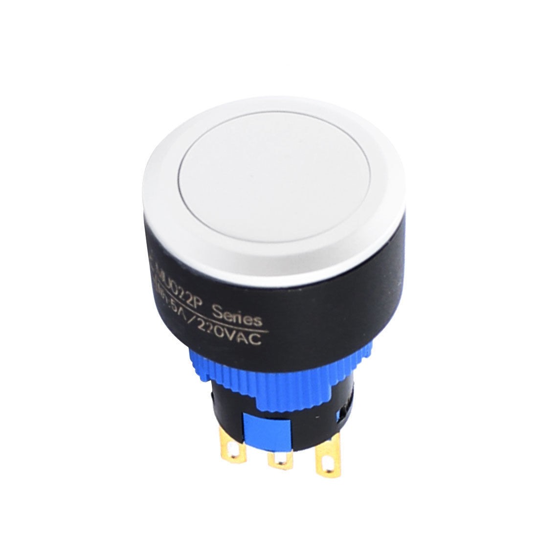 AC 220V 16mm Dia SPDT 3Pin 1NO 1NC Latching Push Button Switch