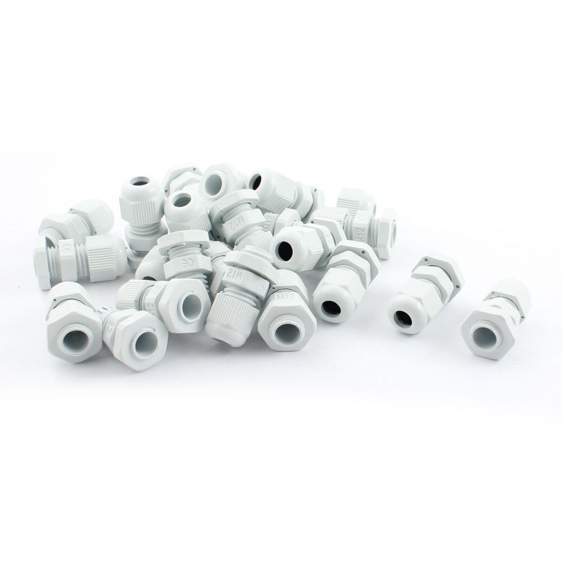 M12 Locknut Thread Type White Plastic Waterproof Cable Gland 3-6.5mm 20 Pcs