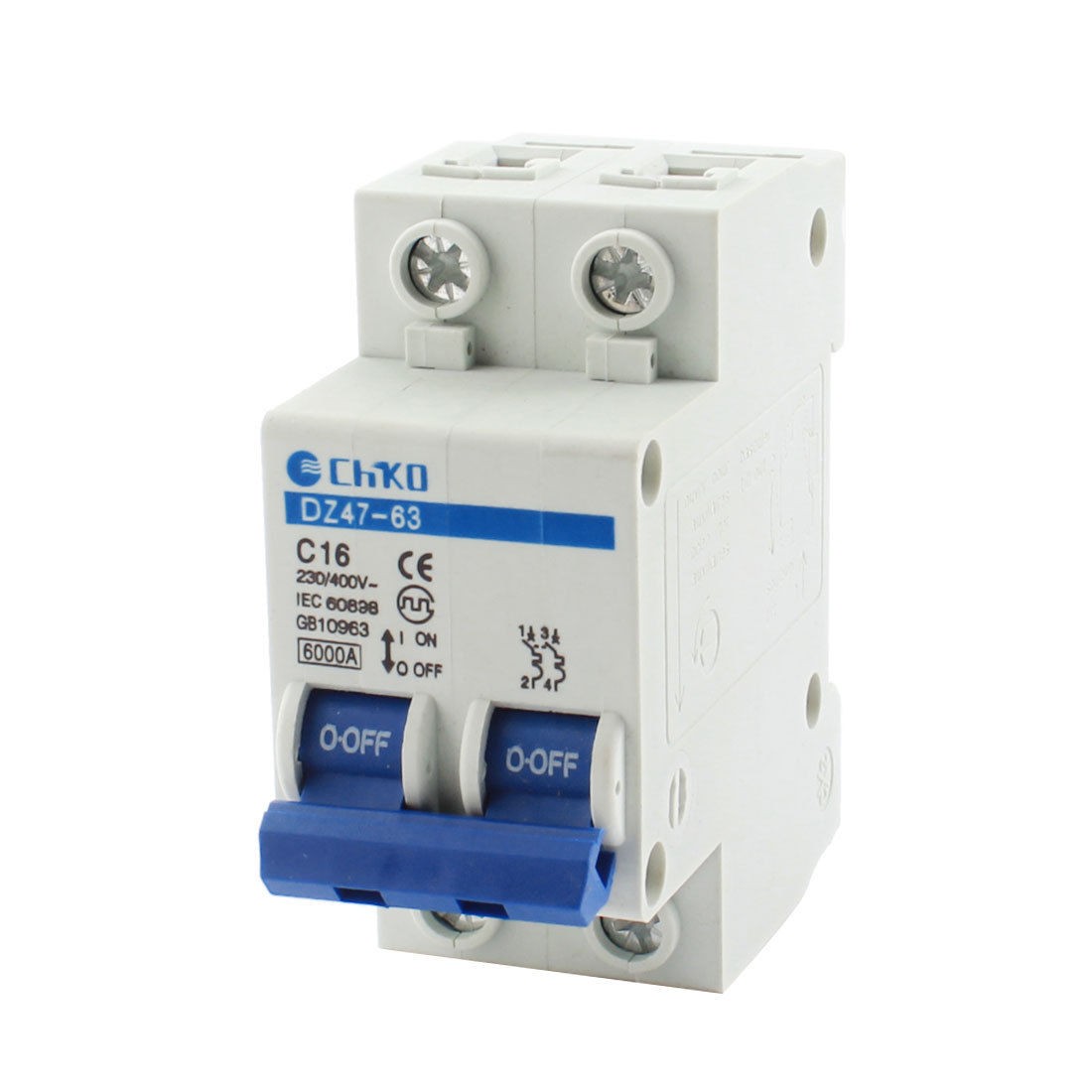 DZ47-63 C16 Overload 2 Pole Miniature Circuit Breaker AC 230/400V 16A