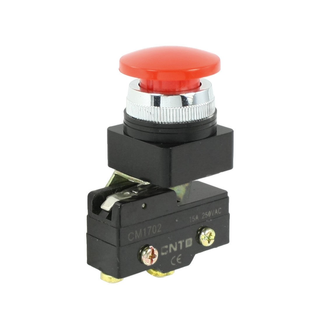 Red Mushroom Head 3-Terminals 25mm Threaded Mounted Micro Switch 250VAC 15A