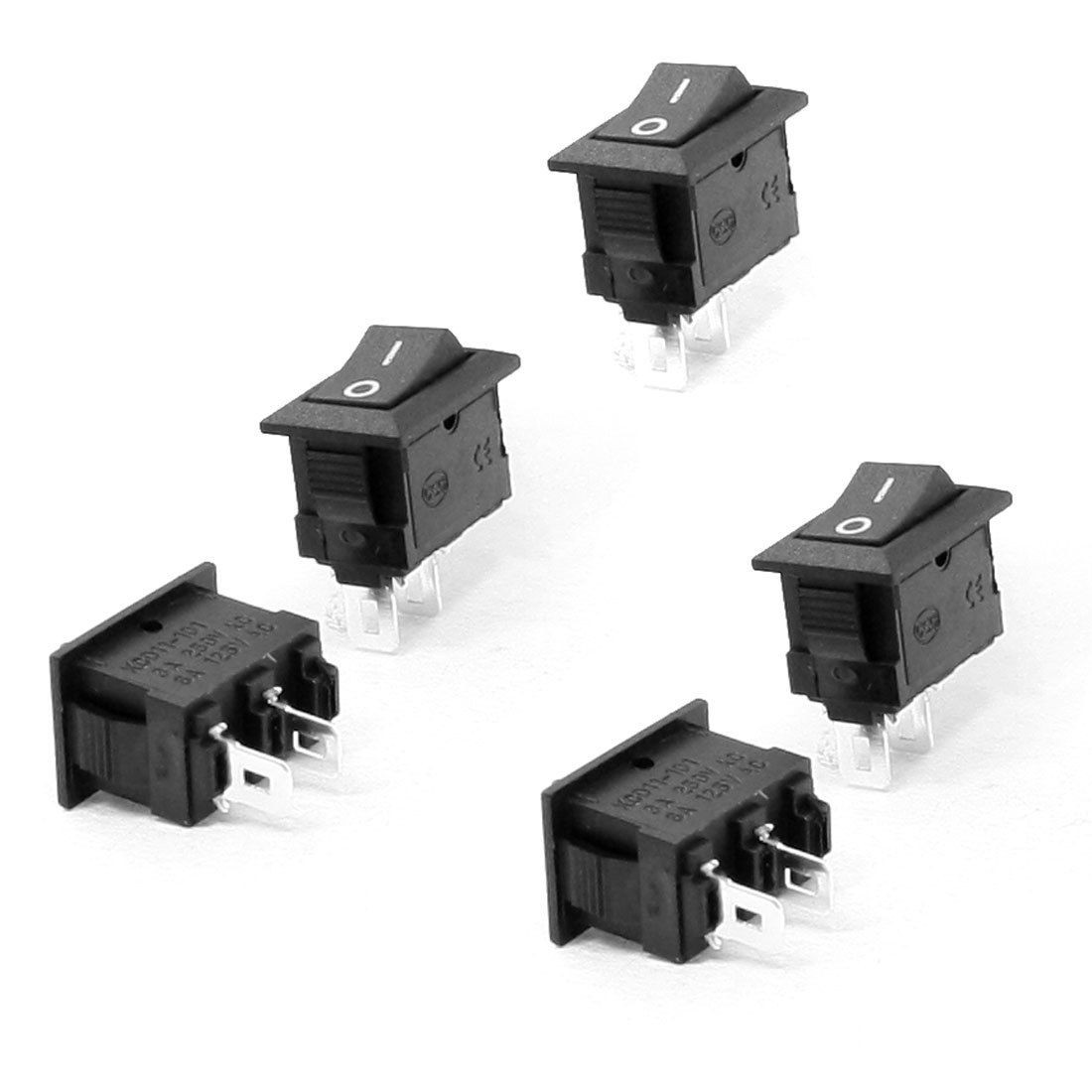 5 Pcs 2 Pin SPST Black On/On Snap in Rocker Switch AC 250V/3A 125V/6A