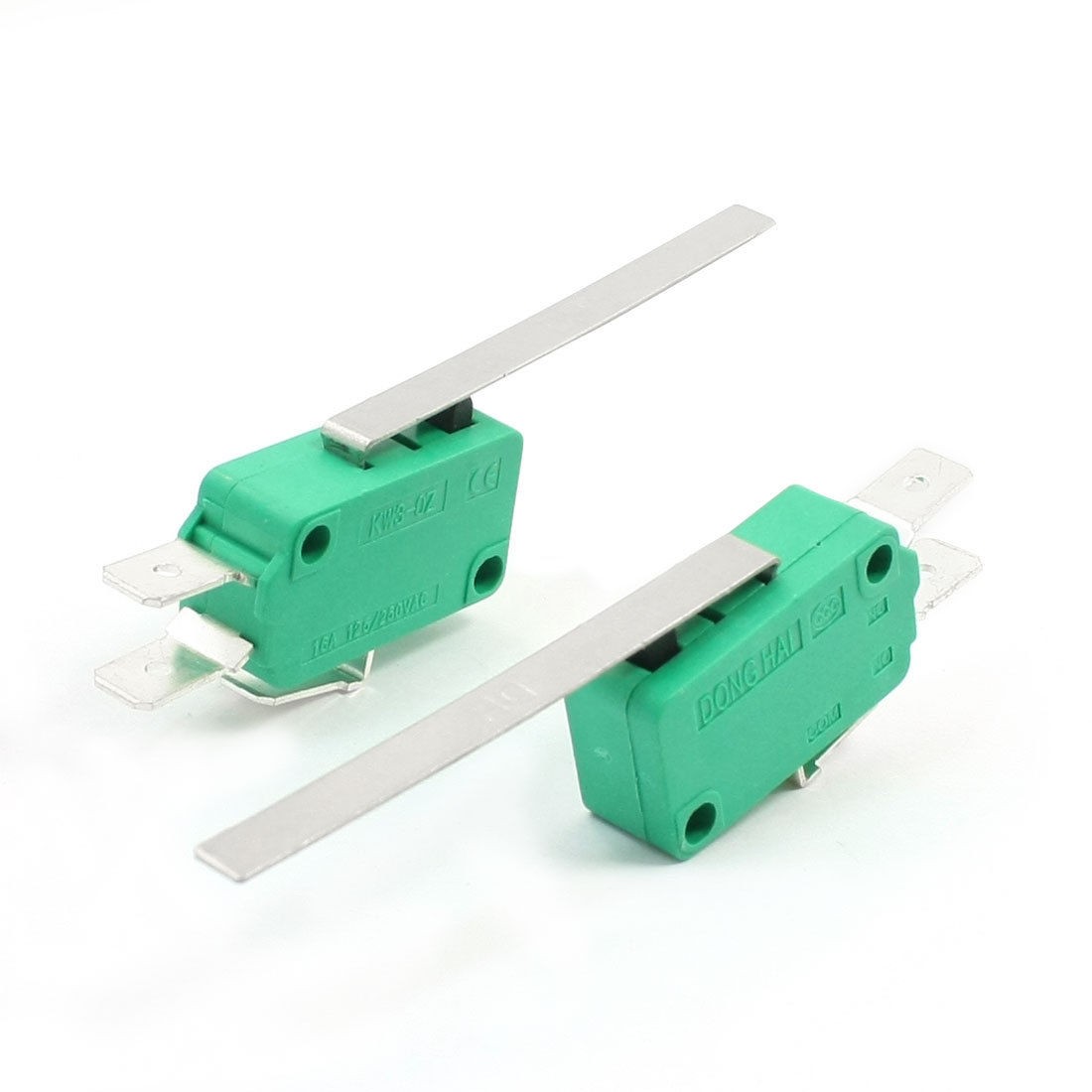 2Pcs 250VAC 16A SPDT Long Straight Hinge Lever Actuator Limit Micro Switch Green