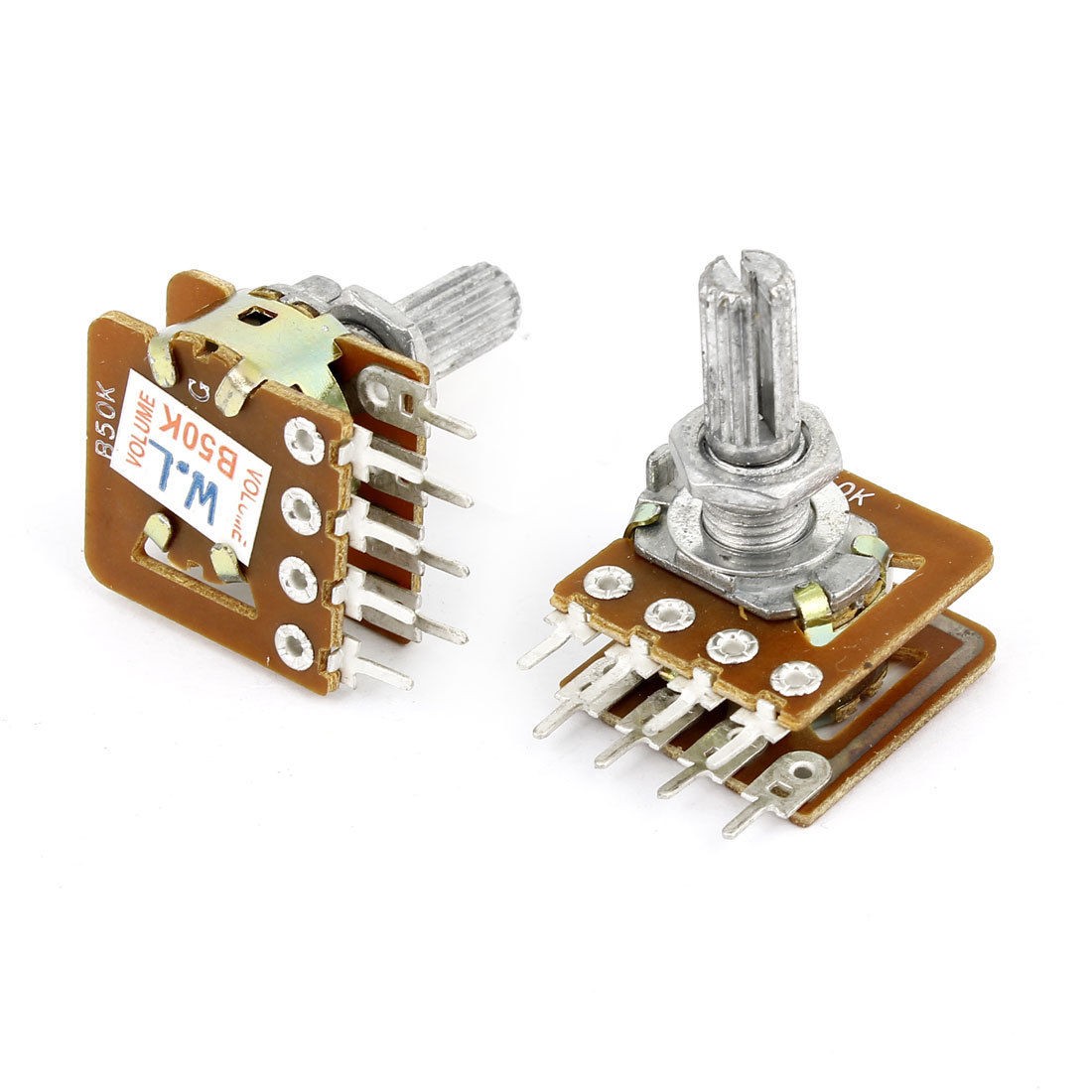 2 Pcs 50K Ohm 8 Pins Split Shaft Rotary Linear Dual Taper Potentiometers