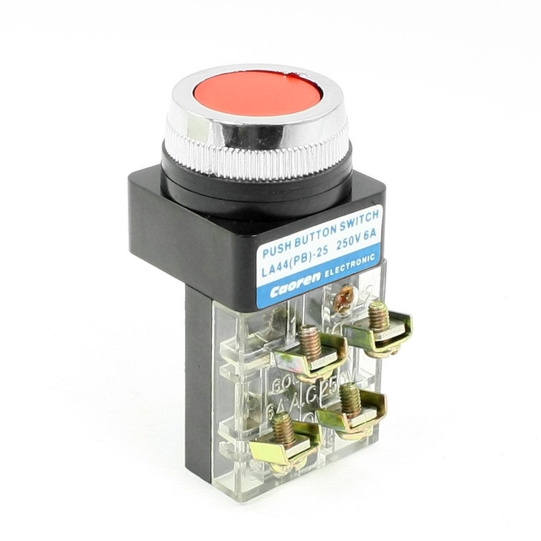 Red Cap 1NC 1NO 4-Terminal PB-25 Maximum Voltage 600V Botton Switch 6A AC 250V