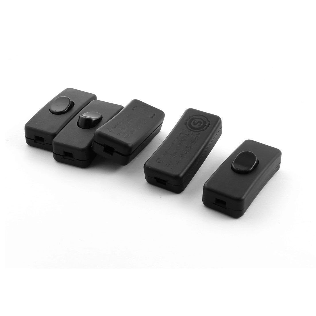 5pcs AC125V 3A AC250V 6A Black Plastic Shell ON/OFF Rocker Type In Line Switches