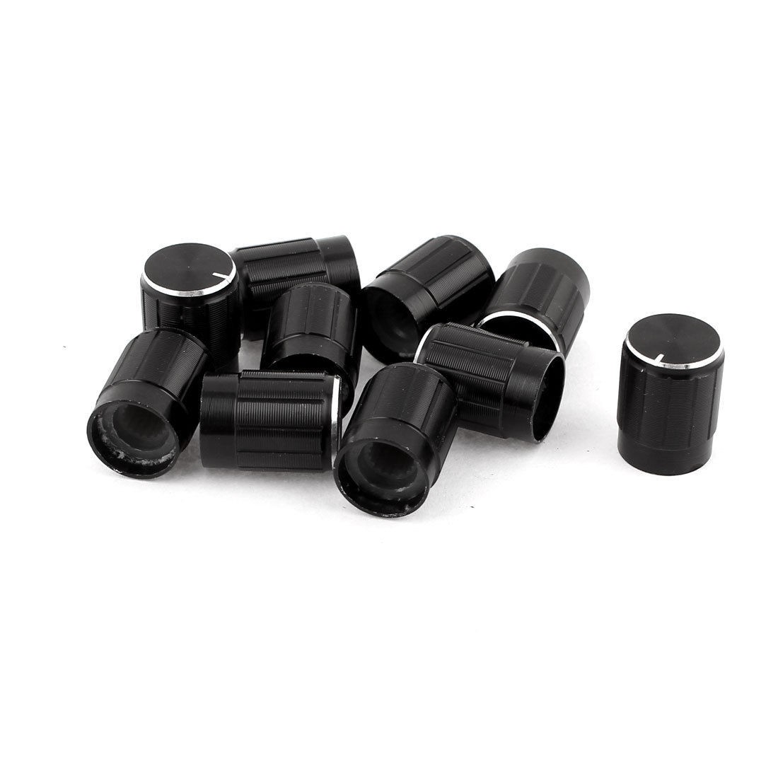 10 x Black Silver Tone Potentiometer Rotary Control Knobs Caps 6mm Dia Hole