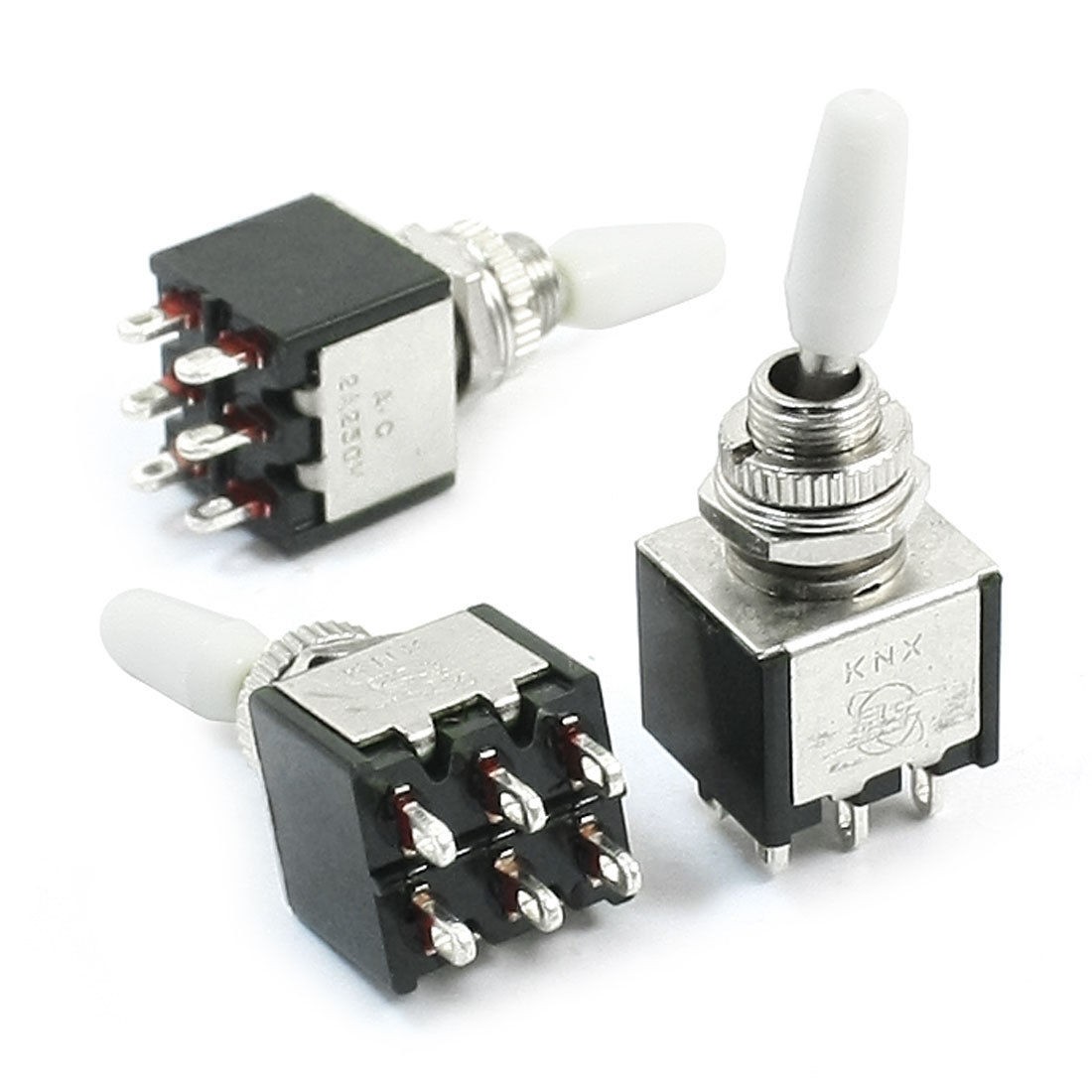 3pcs DPDT 2 Positions 6Pin Terminals AC250V 2A Black Toggle Switch