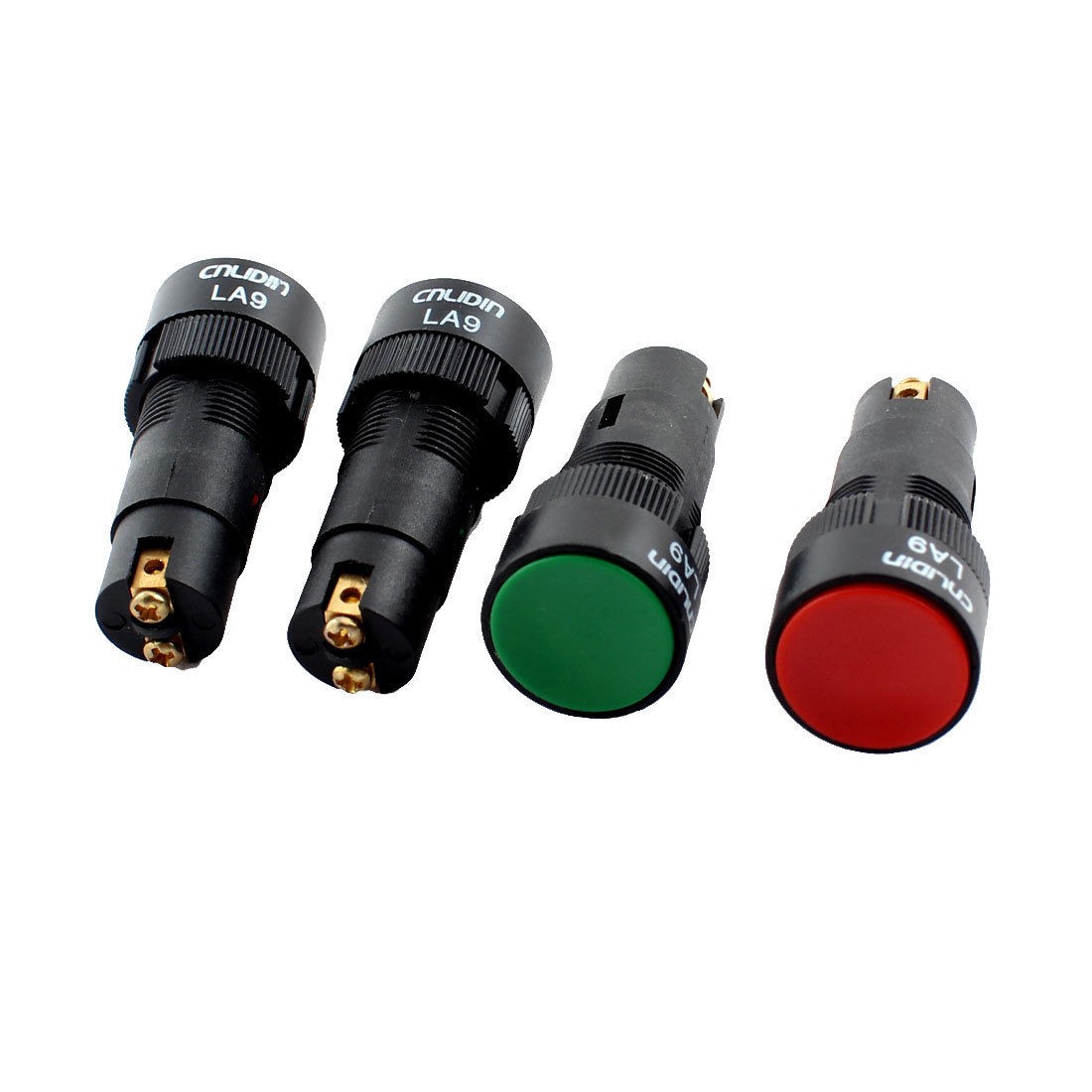4PCS 16mm Thread Dia Green + Red Cap Round Momentary Push Button Switch
