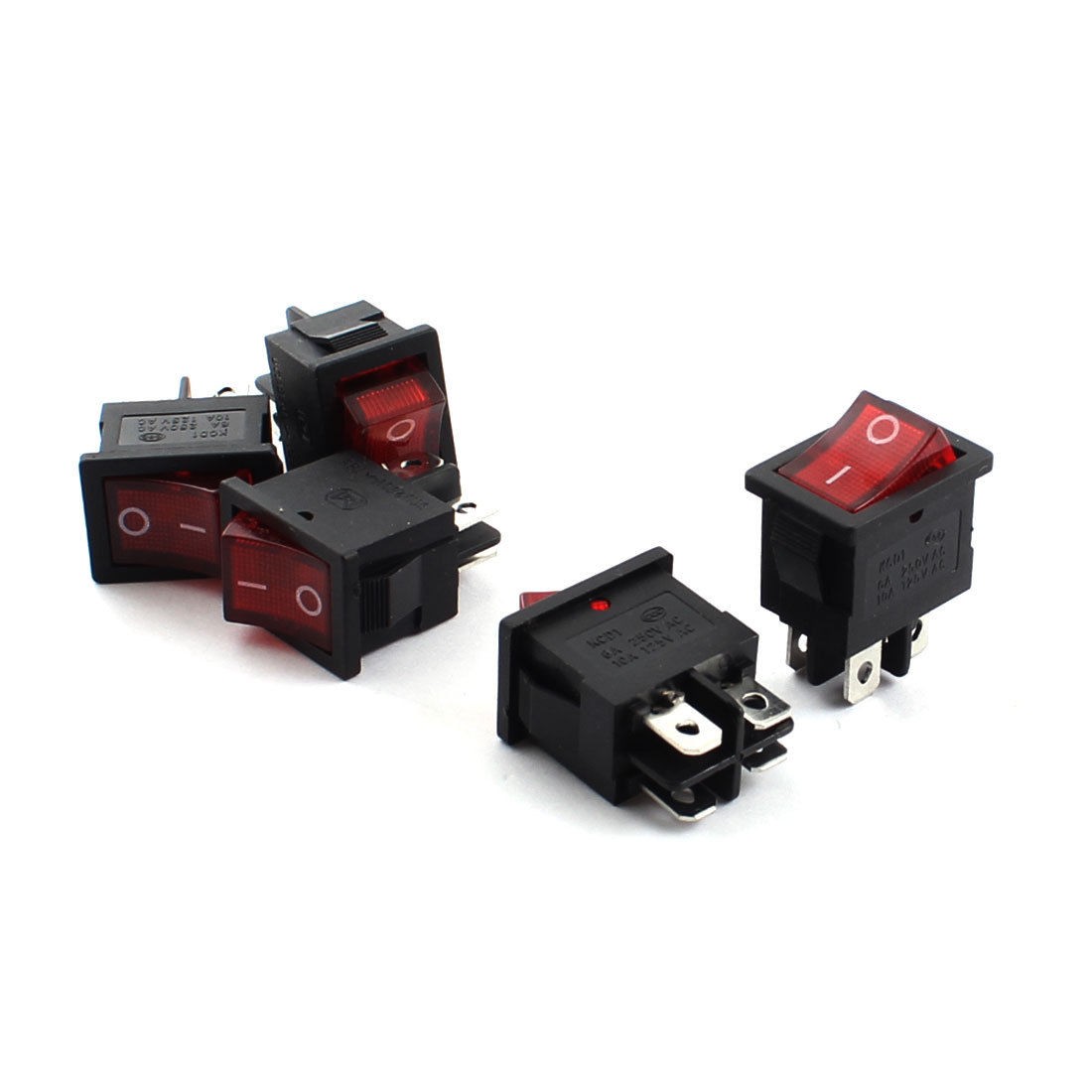 5pcs AC 110-120V Red Indicator Light DPST 2Position Snap in Rocker Switch