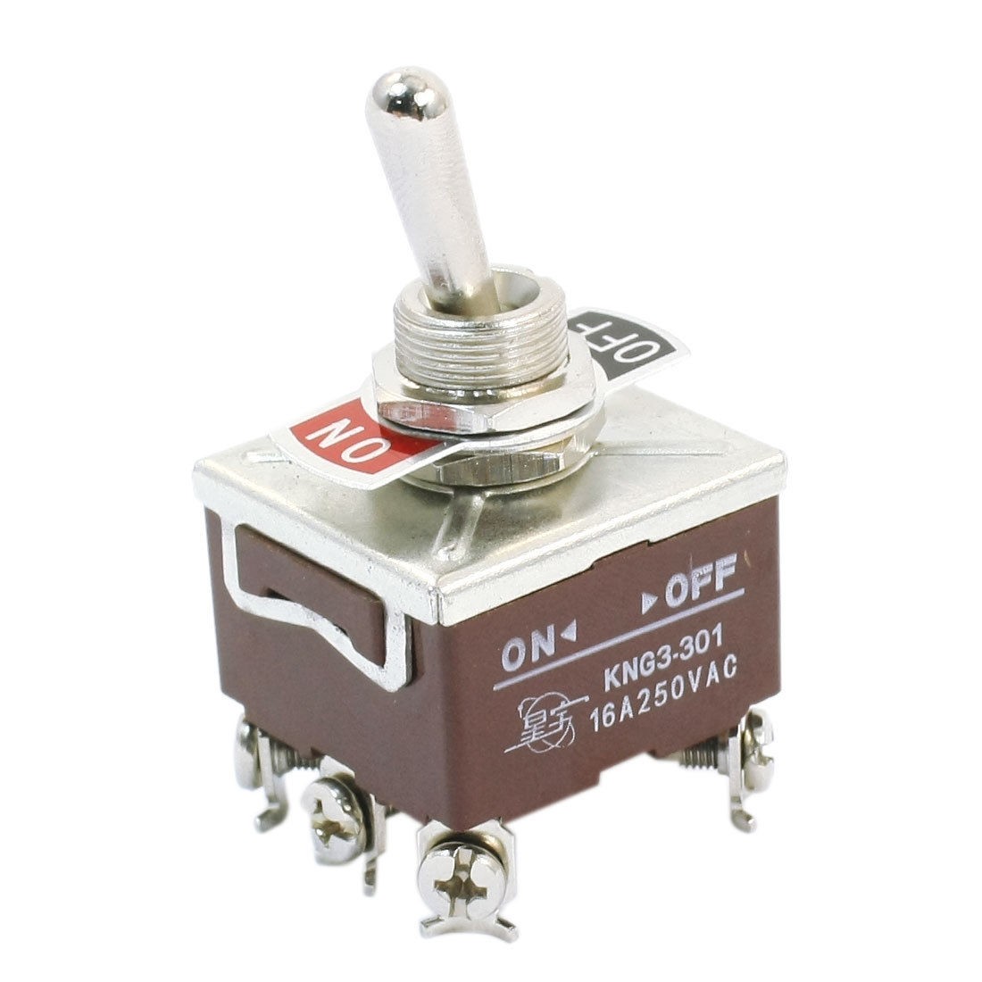 KNG3-301 12mm Panel Cutout Dia DPST 6-Terminals Toggle Switch AC250V 16A