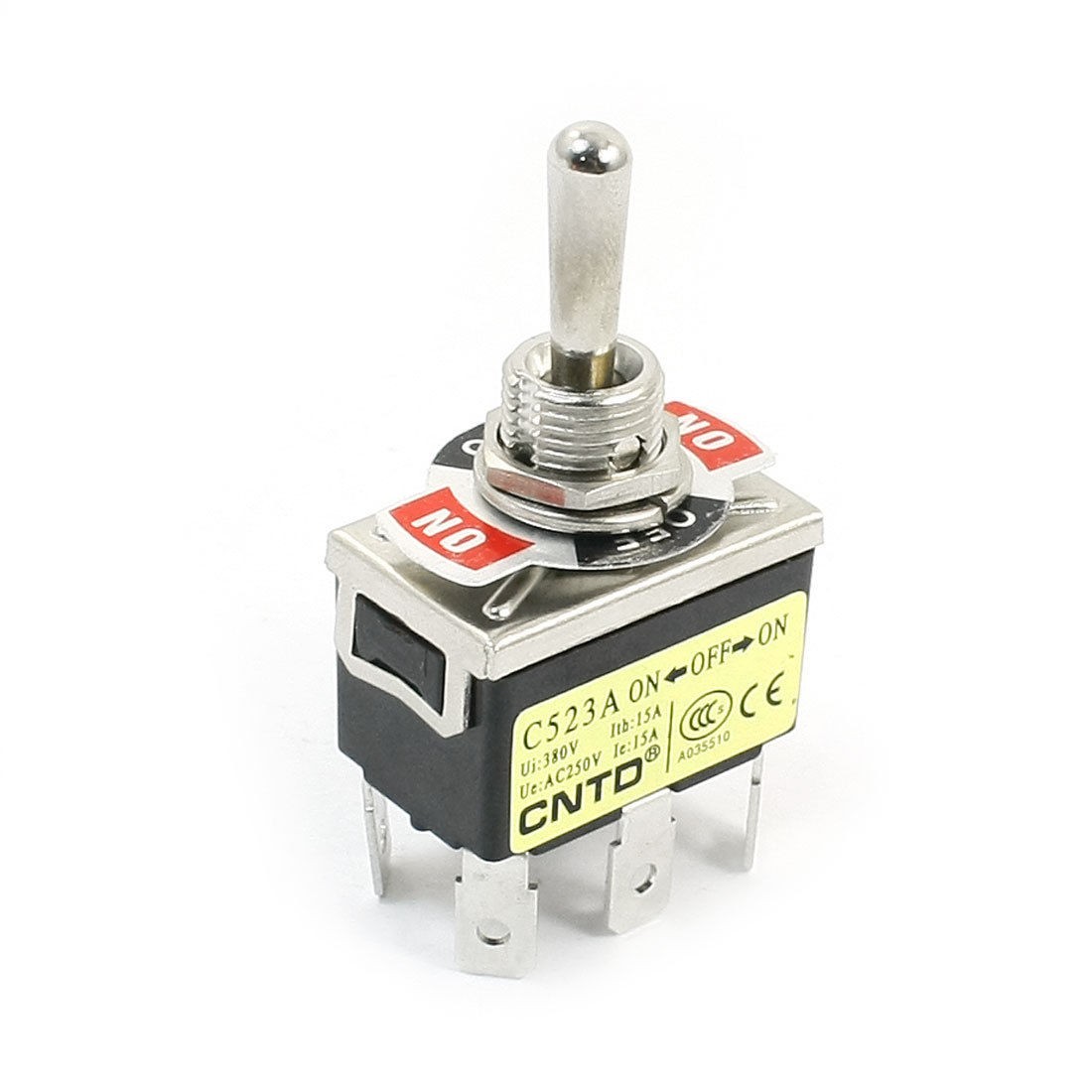 DPDT 3 Positions ON/OFF/ON 6-Terminals Toggle Switch Black AC250V 15A