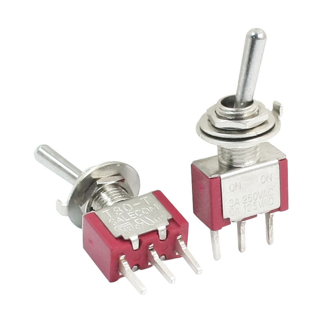 2PCS 6mm Mounting Hole Dia 2-Way SPDT Toggle Switches AC 250V/3A 125V/5A