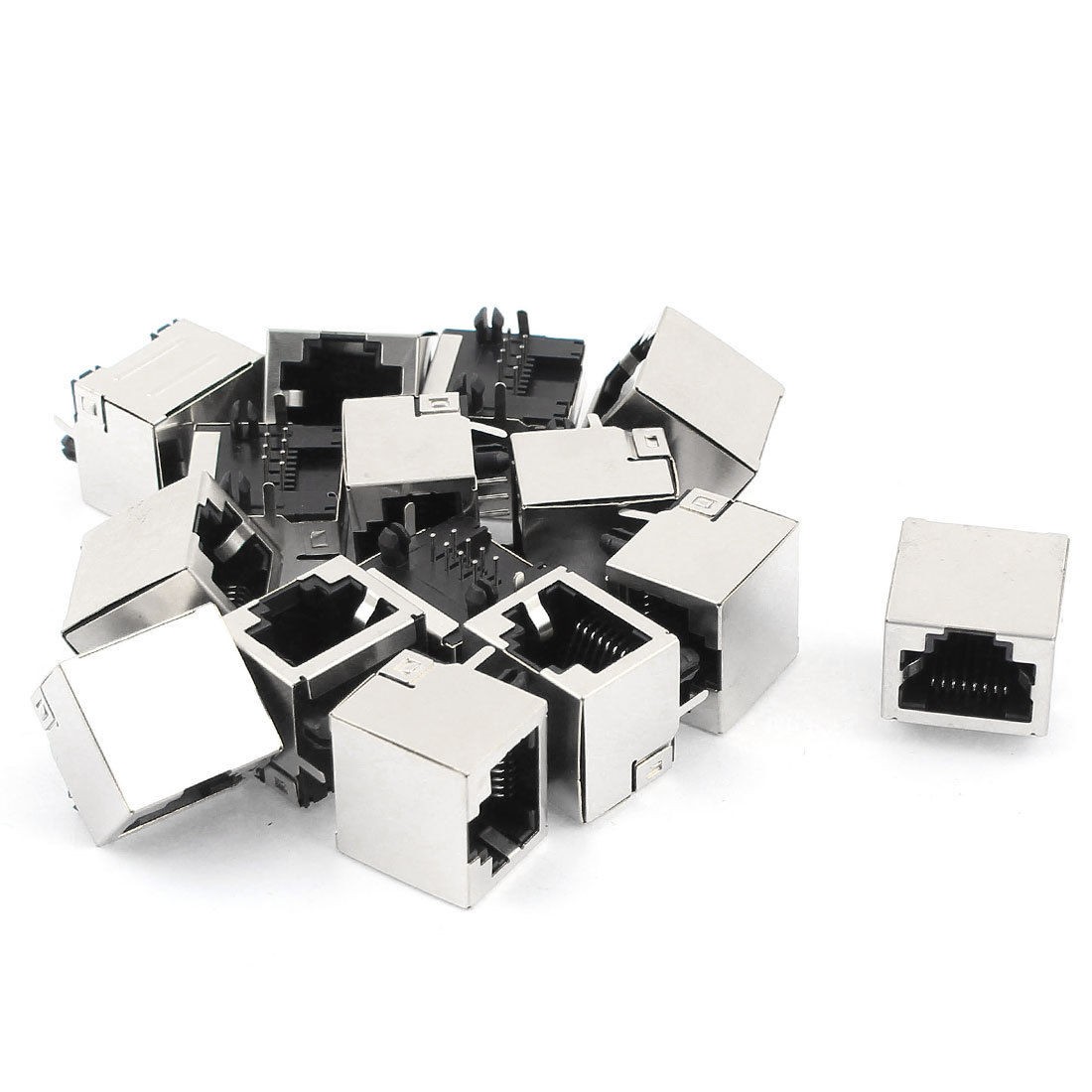 15pcs Shielded RJ45 8P8C Plastic Network Modular Connector Socket Silver Tone