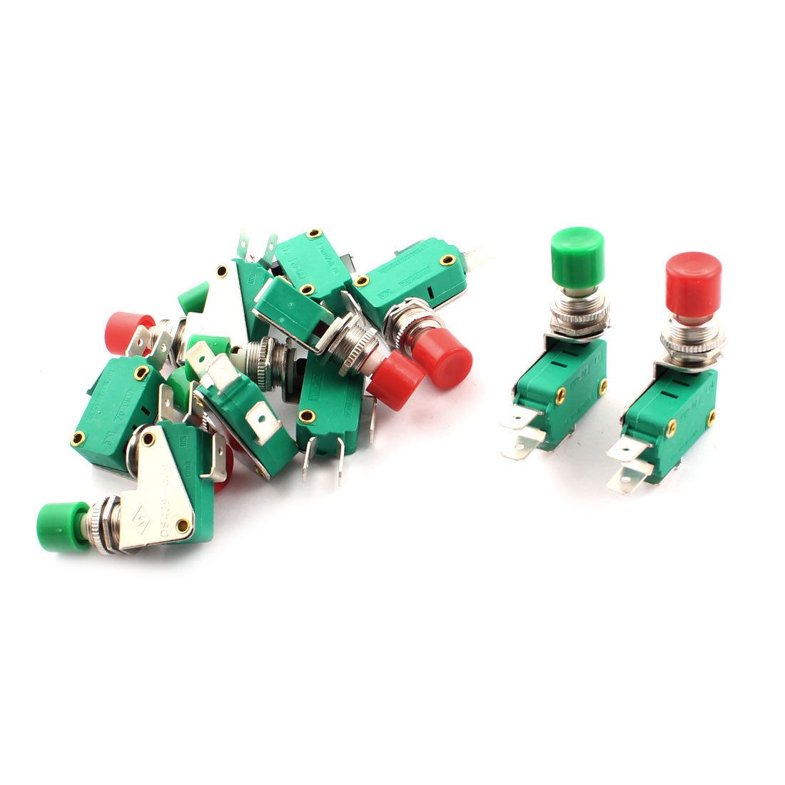 10pcs SPDT Momentary Red + Green Button Actuator Mini Switch AC250V/15A 125V/6A
