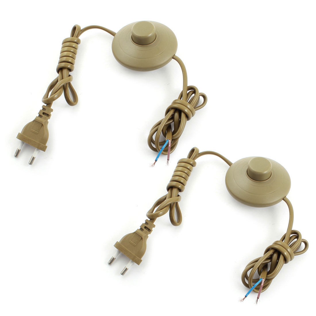 2Pcs Brown Round AC125V 3A AC250V 2.5A EU Plug Step On Switch 1.8M