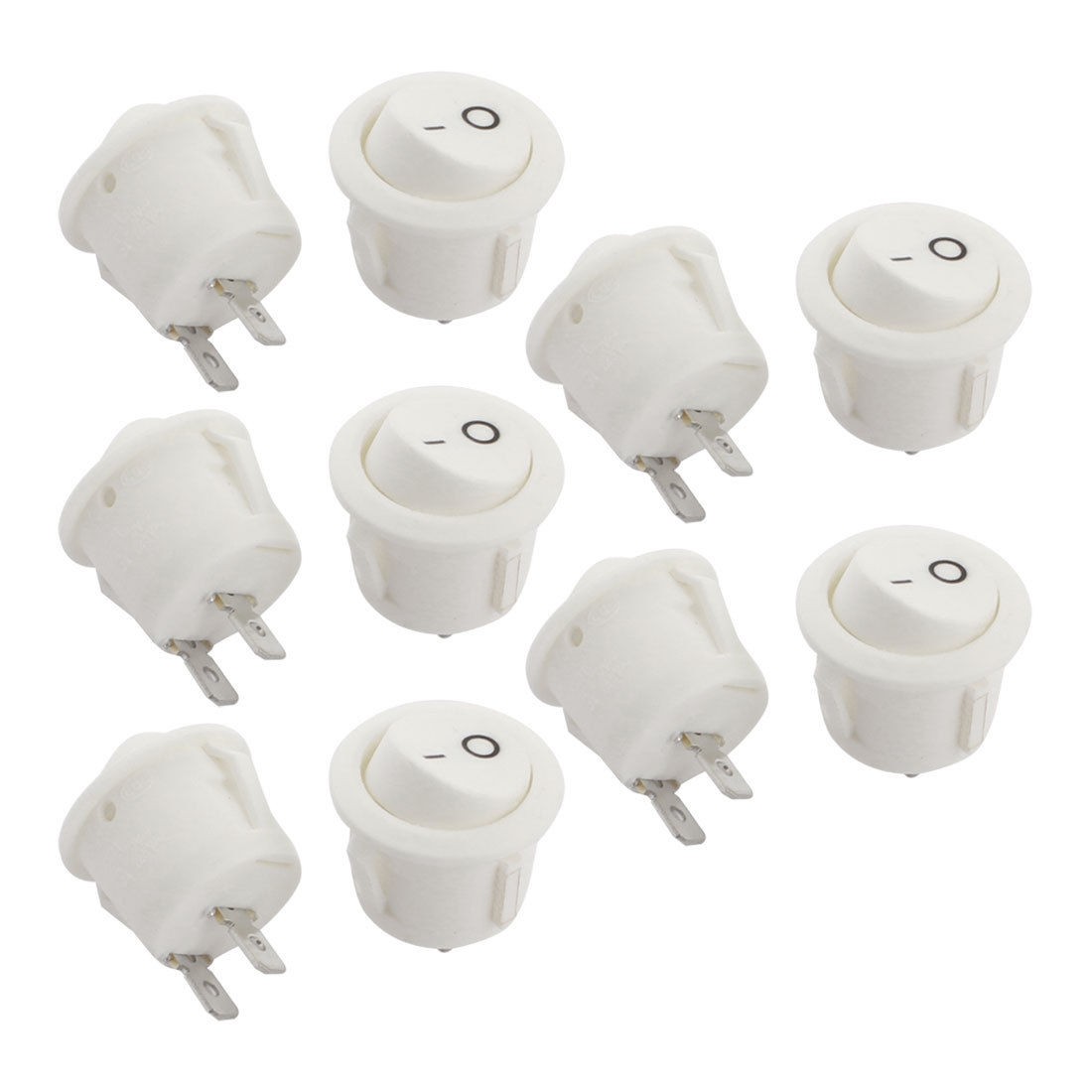 10 Pcs White Round AC 250V 6A 2 Pin SPST ON OFF Rocker Switch