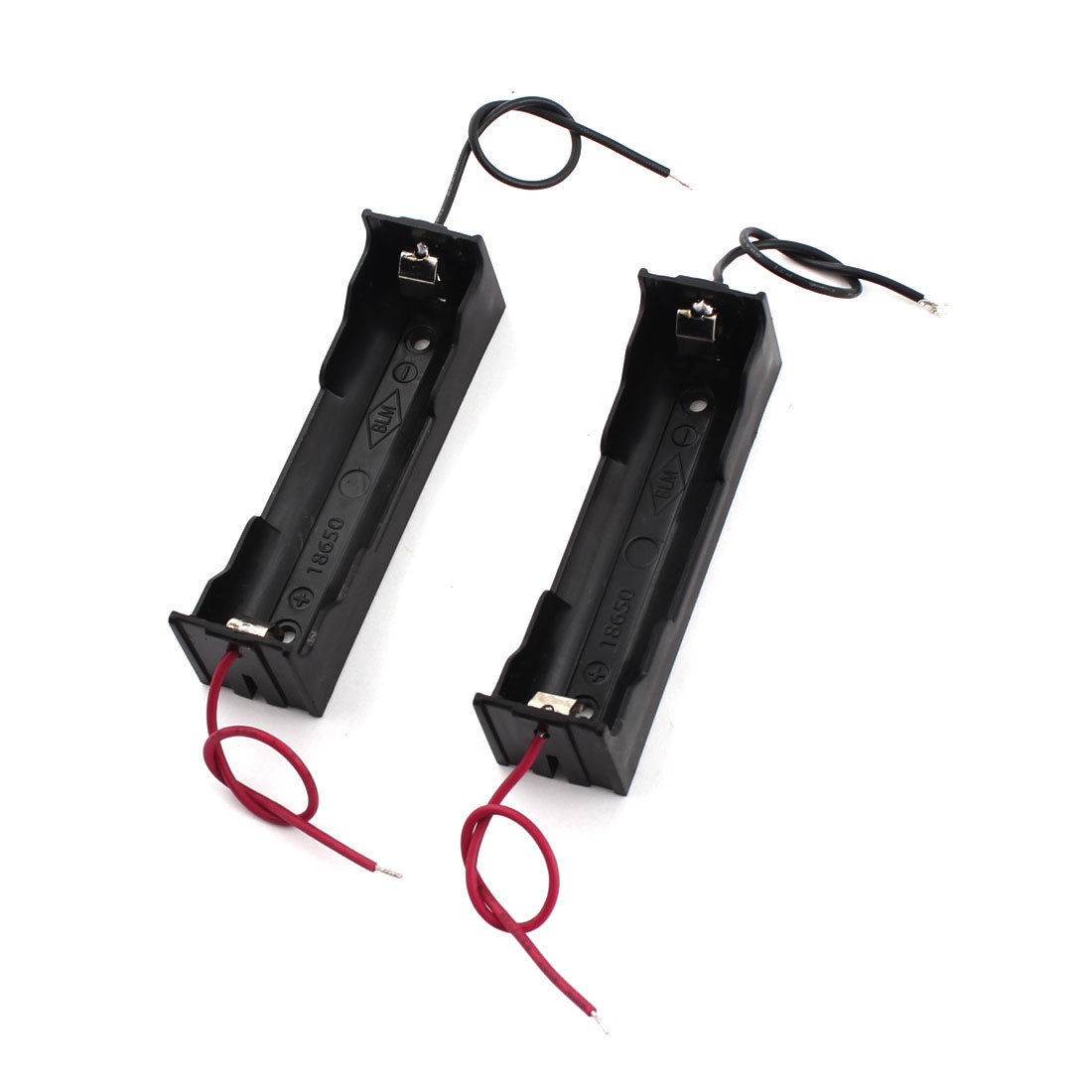2Pcs Black Plastic 2-Wire 1 x 3.7V 18650 Battery Holder Storage Case