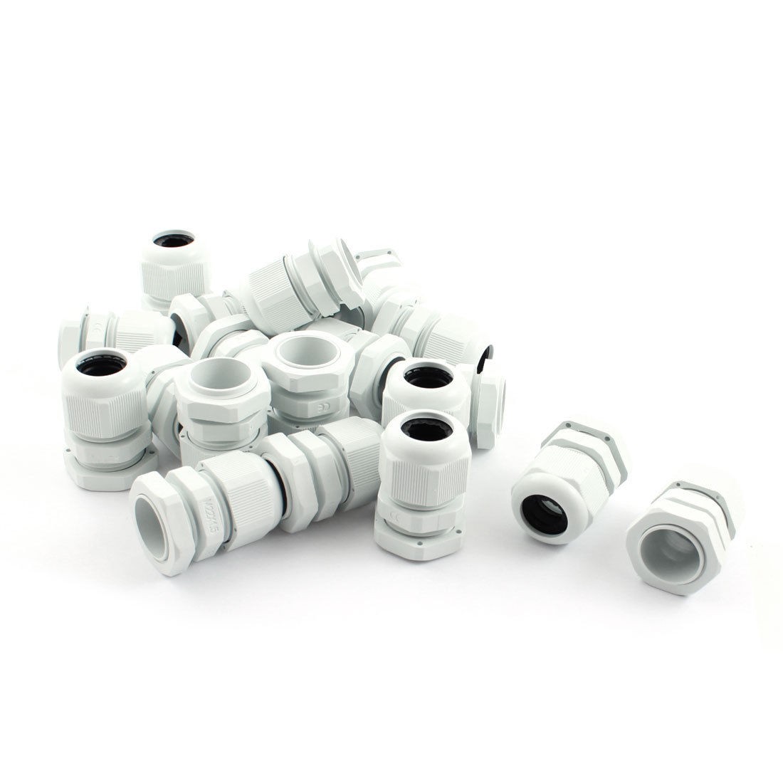 M22 Locknut Thread Type White Plastic Waterproof Cable Gland 10-14mm 20 Pcs