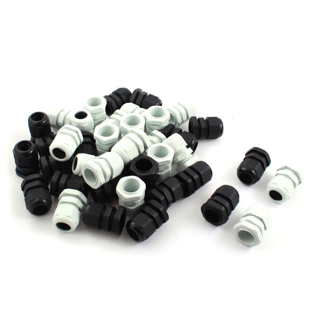 40 x M22 Locknut Thread Type Black White Plastic Waterproof Cable Gland 10-14mm