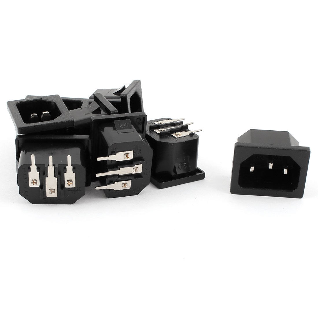 8 Pcs AC 250V 10A 3 Pins C14 Plug Panel Mount Power Inlet Socket Black
