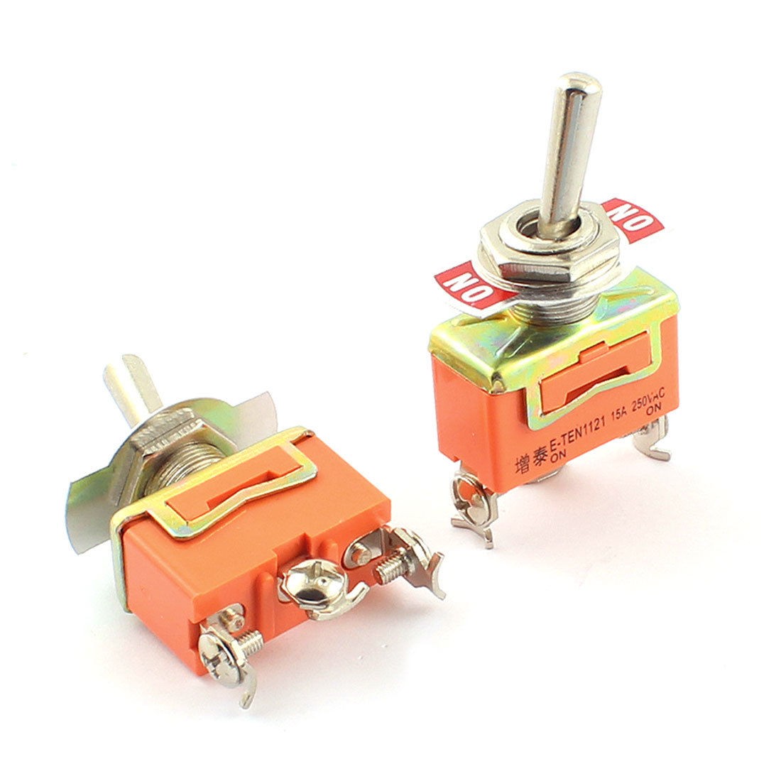 2 Pcs AC250V 15A 12mm Thread SPDT 2 Position Orange Metal Toggle Switch