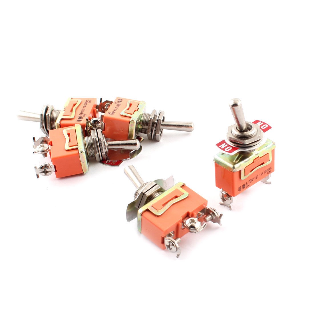 5 Pcs 12mm SPDT 2 Screw Terminals 2 Position Orange Metal Toggle Switch