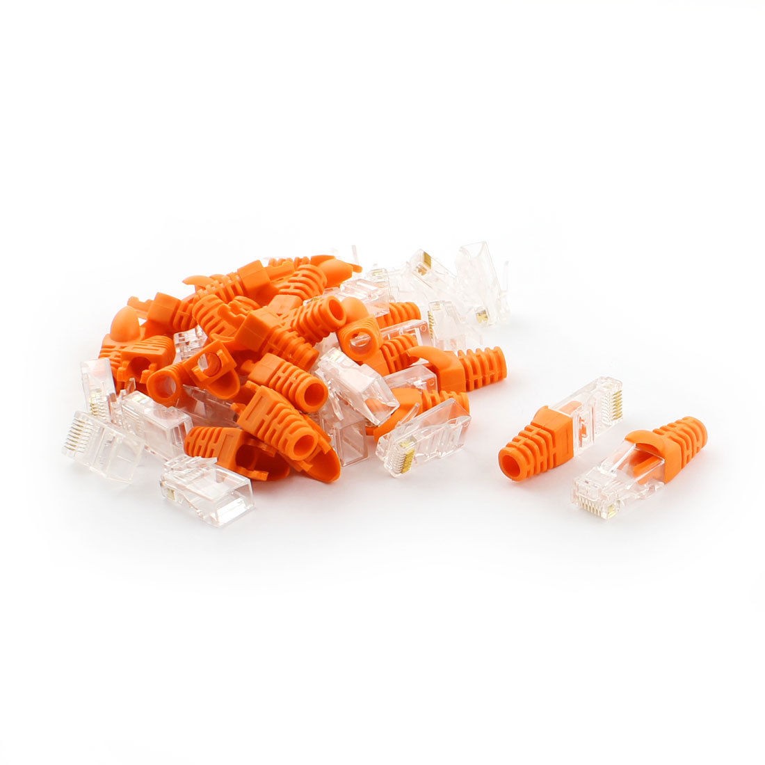 25 Sets RJ45 Cat5 Cat5e Cat6 Network Plug End Connector w Orange Boot Cover
