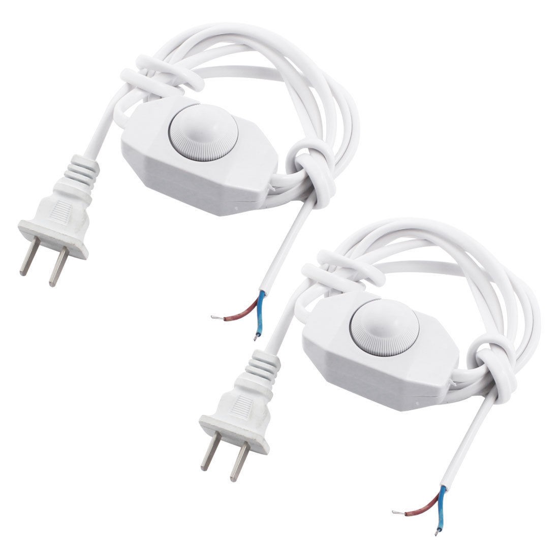 2Pcs White 1.8Meter Lamp Power Cord Swivel Dimmer Switch AC 250V/110V US Plug