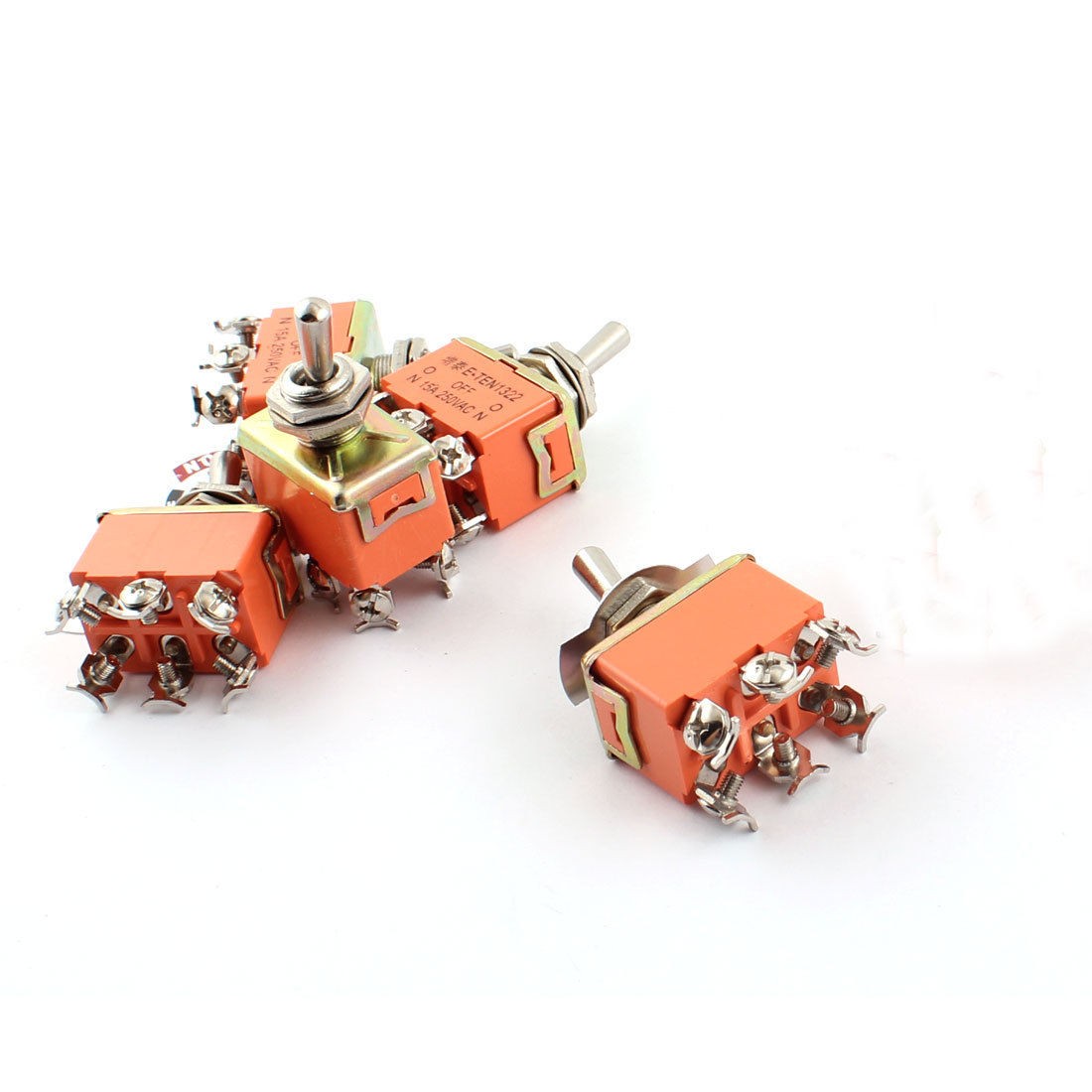 6 Pcs 12mm Thread DPDT 6 Screw Terminal ON/OFF/ON Orange Metal Toggle Switch
