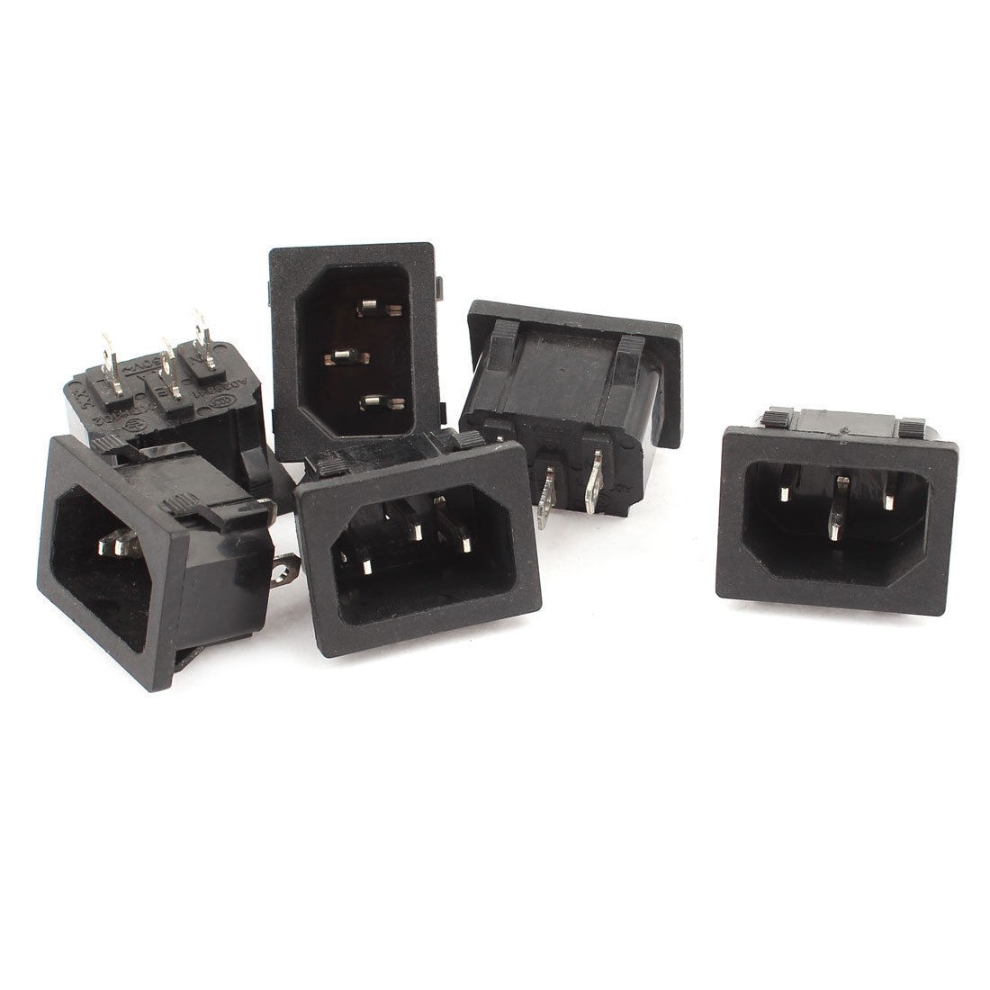 AC 250V 10A IEC320 C14 3 Pin Male Plug Inlet Black Plastic Power Socket 6 Pcs