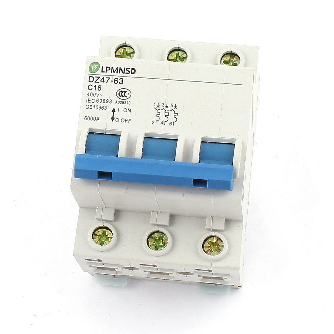 AC 400V 16A 6000A Overload DIN Rail Mount Circuit Breaker 3 Pole DZ47-63