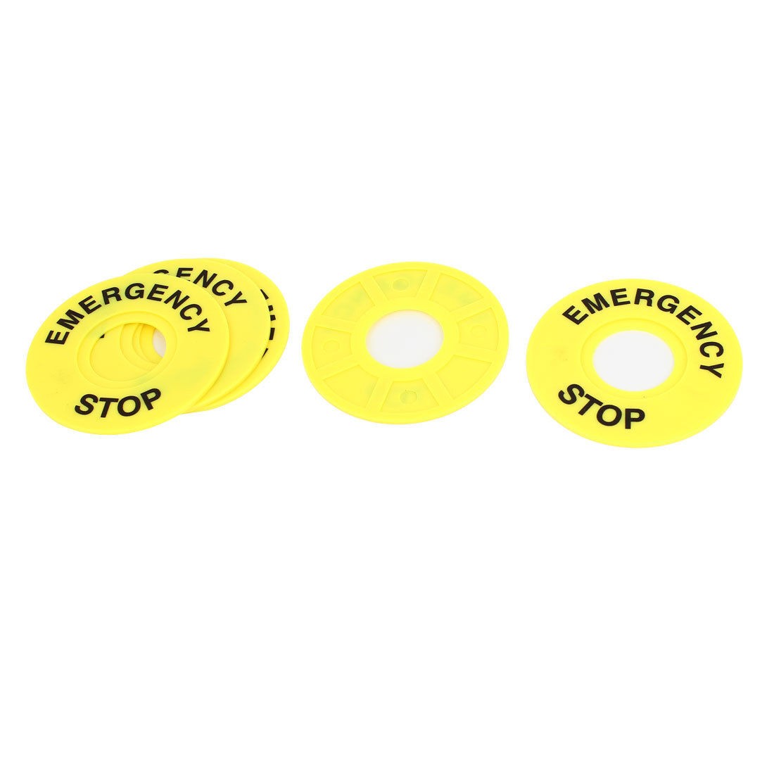5 Pcs Yellow Emergency Stop Pattern 22mm Push Button Switch Panel Label Plate