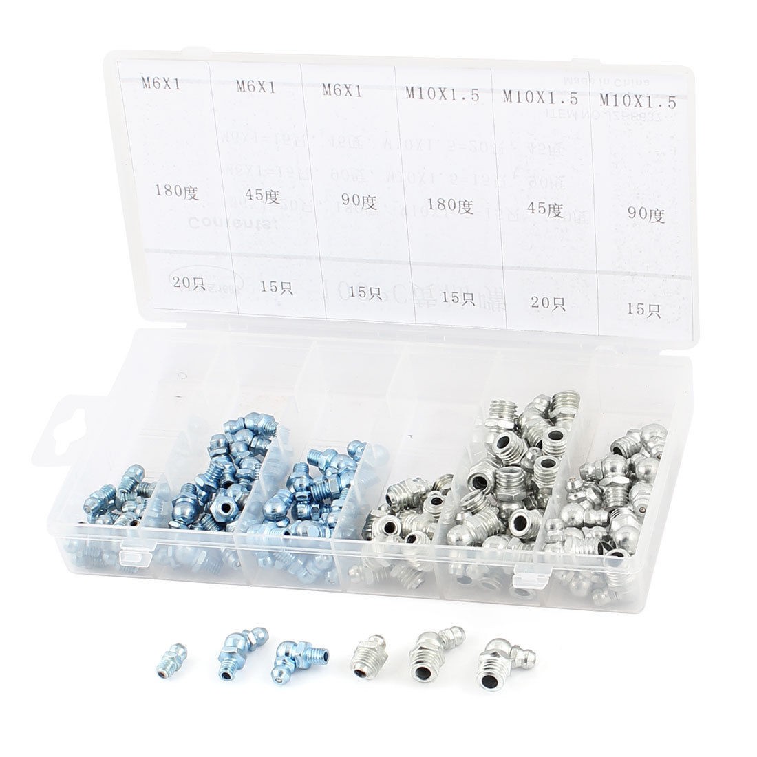 100 x M6 M10 45 90 180 Degree Metal Grease Nipple Fastener Tool Set