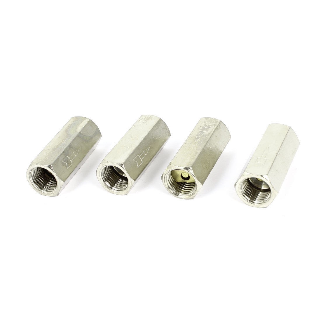 4pcs 1 4BSP Threaded Straight Air Pneumatic Single Way Check Valve Silver Tone